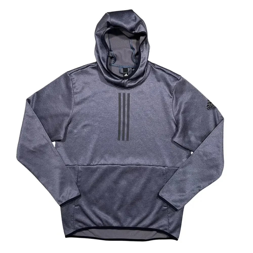 Adidas Team Issue 3 Stripes Climawarm Blue Heather Pullover Hoodie Mens Large